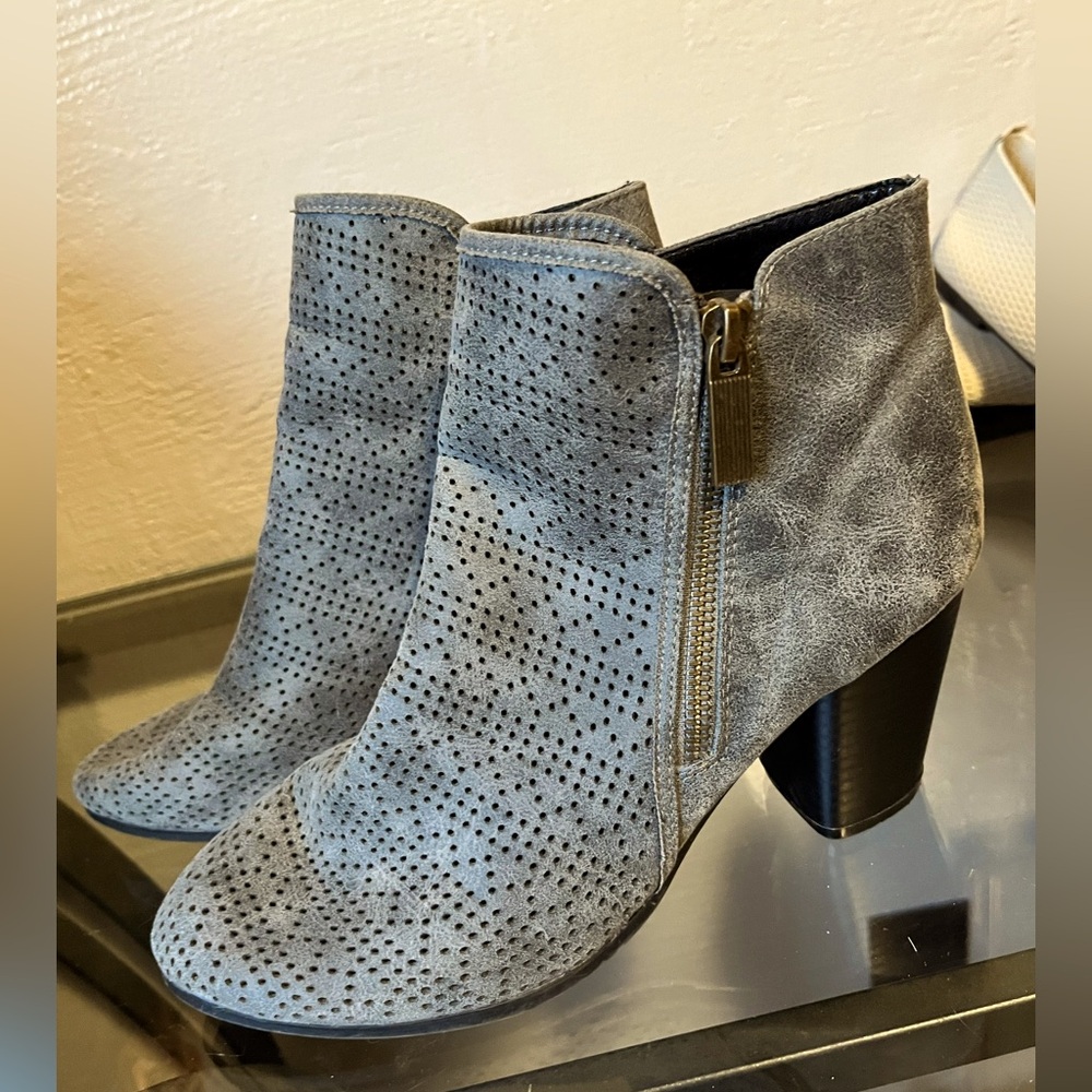 Qupid Gray Perforated Heeled Booties
